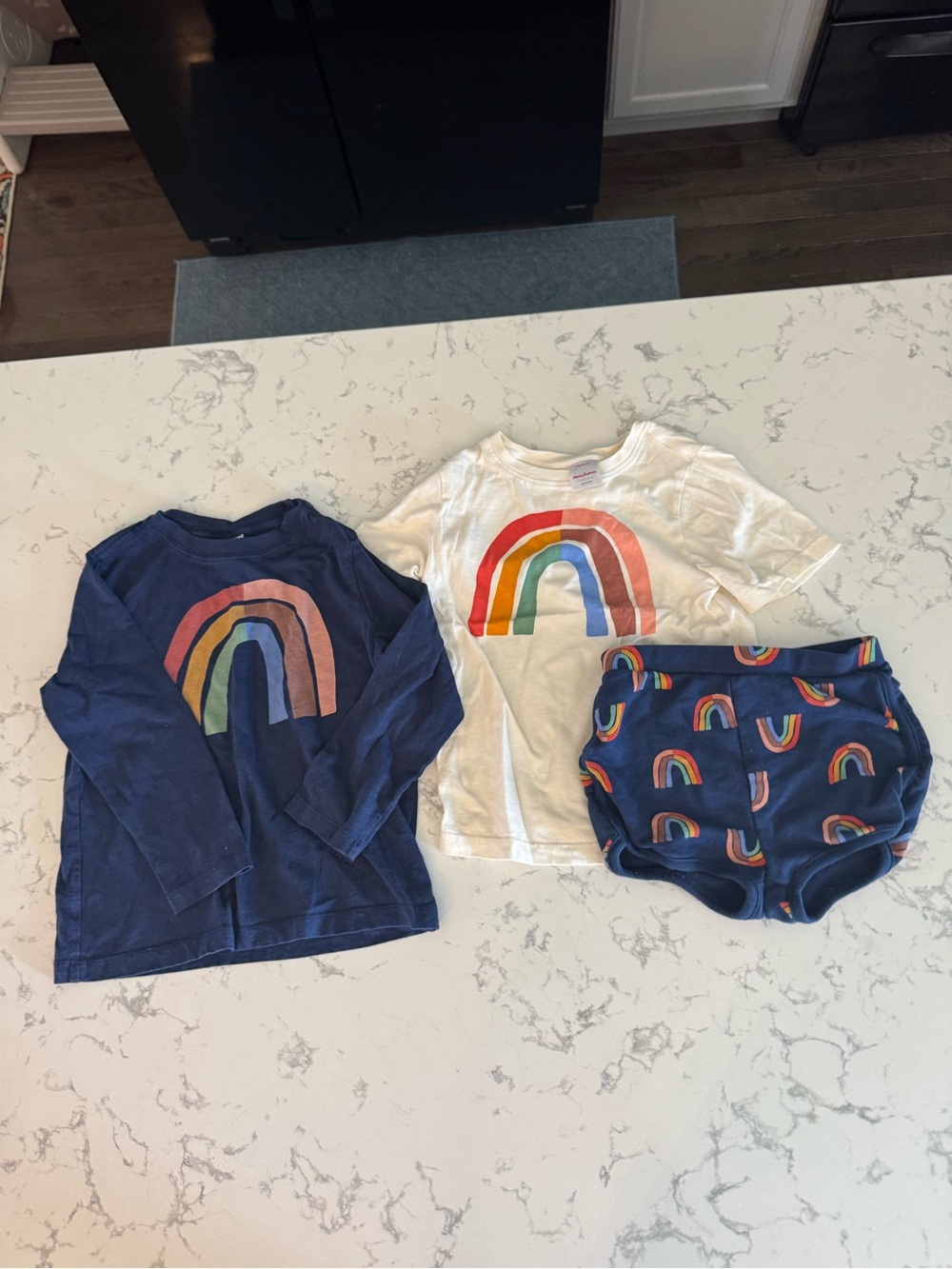 Hanna Andersson Navy & White Rainbow Tee and Shorts Set